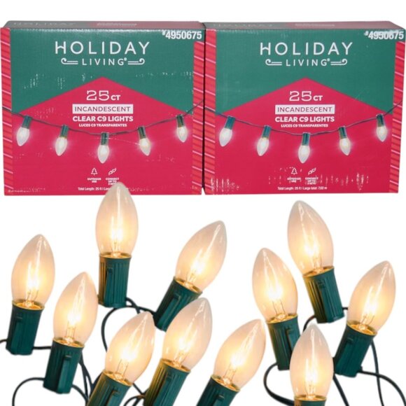 2 Sets x 25ct Clear Incandescent Ceramic C9 Lights 24ft New! Old School Vintage - Picture 1 of 10